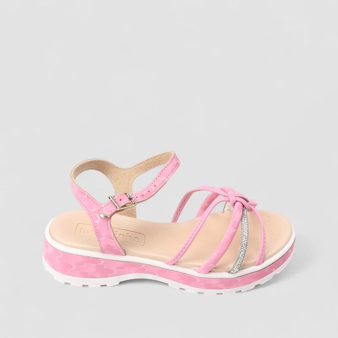 Sandália Infantil Molekinha Multi Tiras Strass & Nó Rosa
