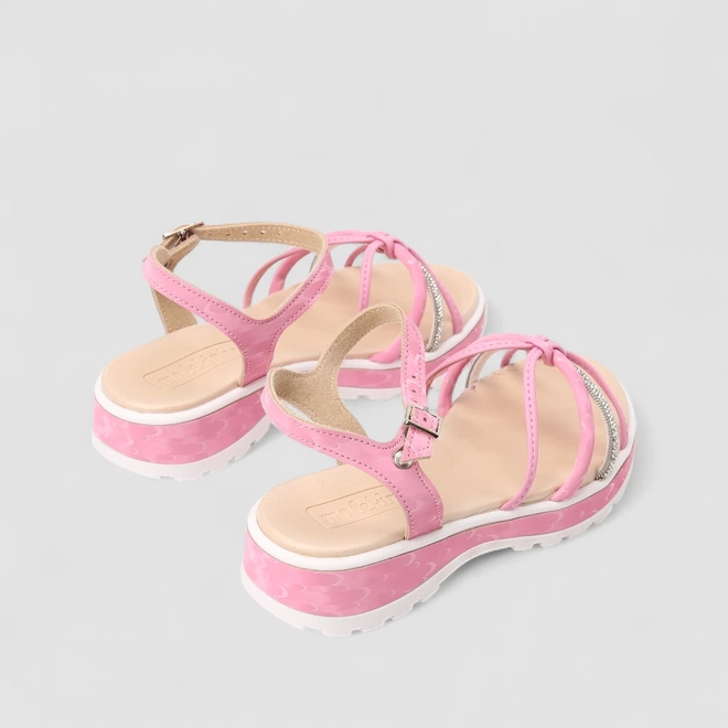 Sandália Infantil Molekinha Multi Tiras Strass & Nó Rosa