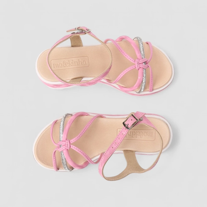 Sandália Infantil Molekinha Multi Tiras Strass & Nó Rosa