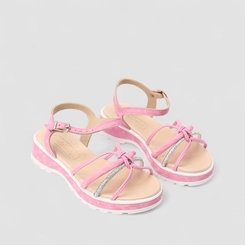 Sandália Infantil Molekinha Multi Tiras Strass & Nó Rosa