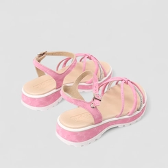 Sandália Infantil Molekinha Multi Tiras Strass & Nó Rosa