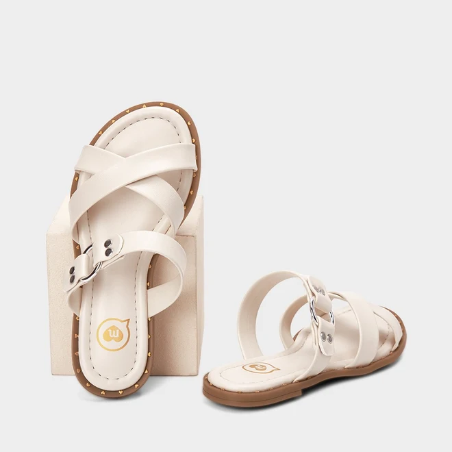 Rasteira Infantil Molekinha Tiras Cruzadas Detalhe Argola Off White