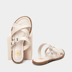 Rasteira Infantil Molekinha Tiras Cruzadas Detalhe Argola Off White
