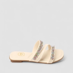 Rasteira Infantil Molekinha Strass Multi Tiras Bege