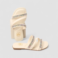 Rasteira Infantil Molekinha Strass Multi Tiras Bege