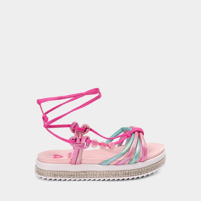 Sandália Infantil Molekinha Amarração Holográfico & Miçangas Emoji Multicolor