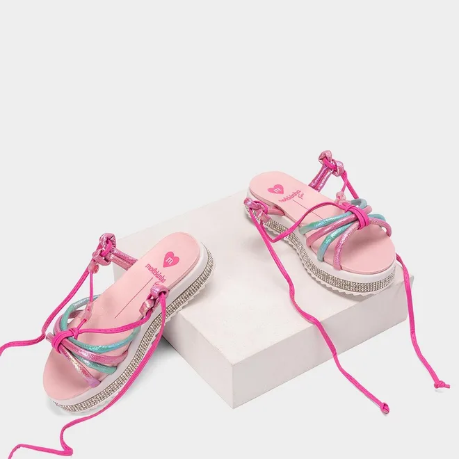 Sandália Infantil Molekinha Amarração Holográfico & Miçangas Emoji Multicolor