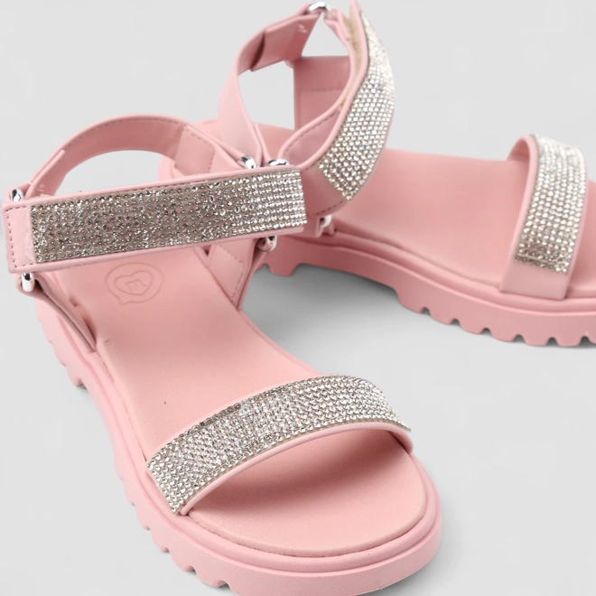 Sandália Feminina Molekinha Tiras Strass Contato Rosa