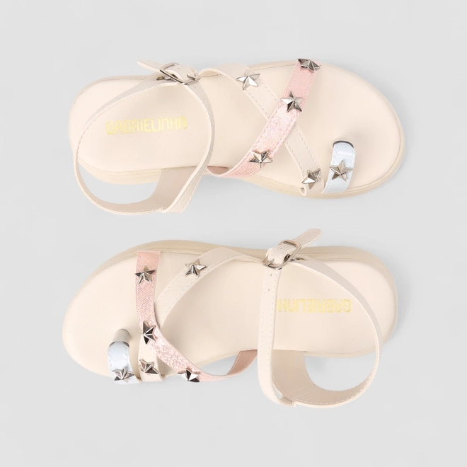 Sandália Infantil Gabrielinha Glitter Tiras Cruzadas Estrelas Off White
