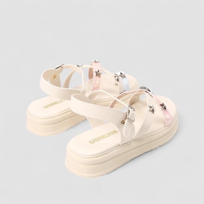 Sandália Infantil Gabrielinha Glitter Tiras Cruzadas Estrelas Off White