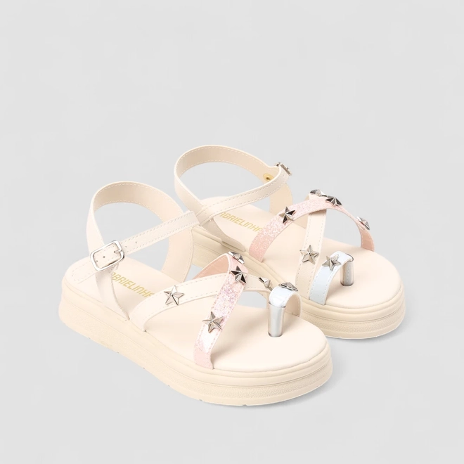 Sandália Infantil Gabrielinha Glitter Tiras Cruzadas Estrelas Off White