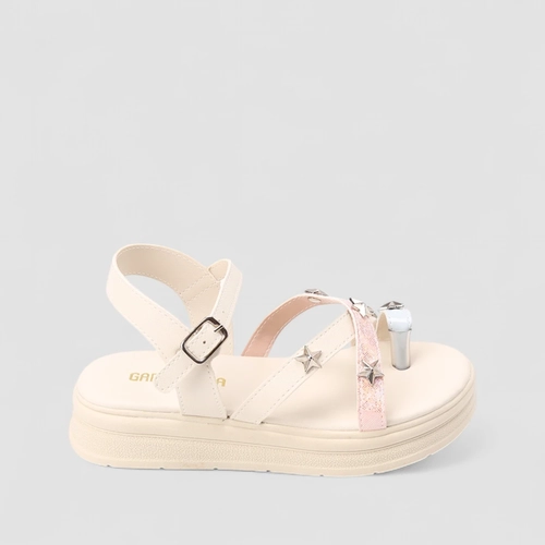 Sandália Infantil Gabrielinha Glitter Tiras Cruzadas Estrelas Off White