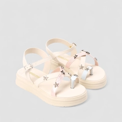 Sandália Infantil Gabrielinha Glitter Tiras Cruzadas Estrelas Off White