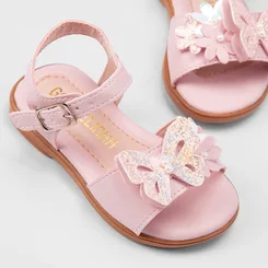 Sandália Bebê Gabrielinha Enfeite Borboleta & Flores Holográfico Rosa