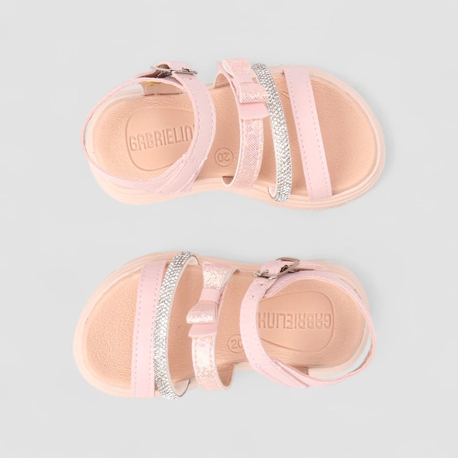 Sandália Infantil Feminina Gabrielinha Strass Laço Rosa