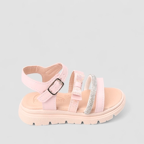 Sandália Infantil Feminina Gabrielinha Strass Laço Rosa