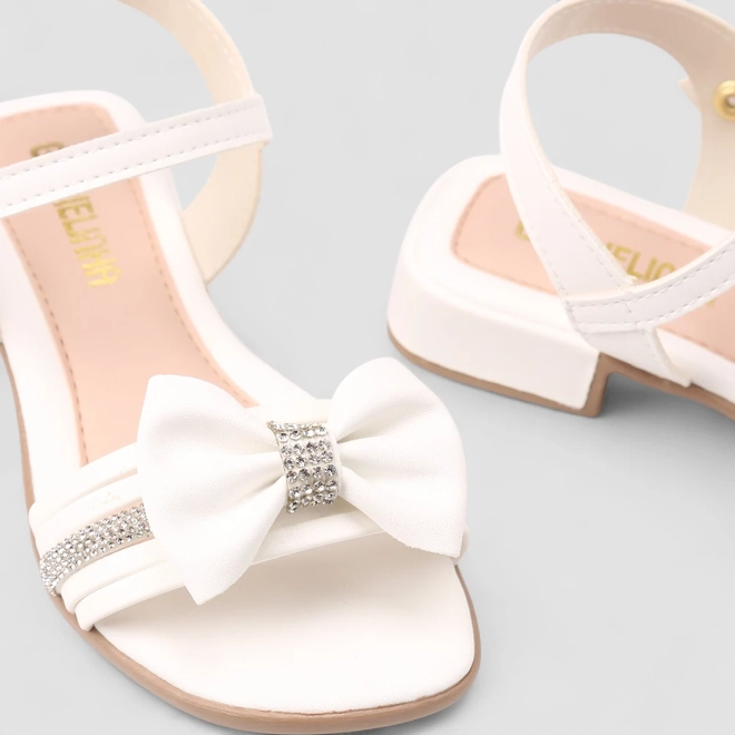 Sandália Infantil Gabrielinha Laço Strass Branco
