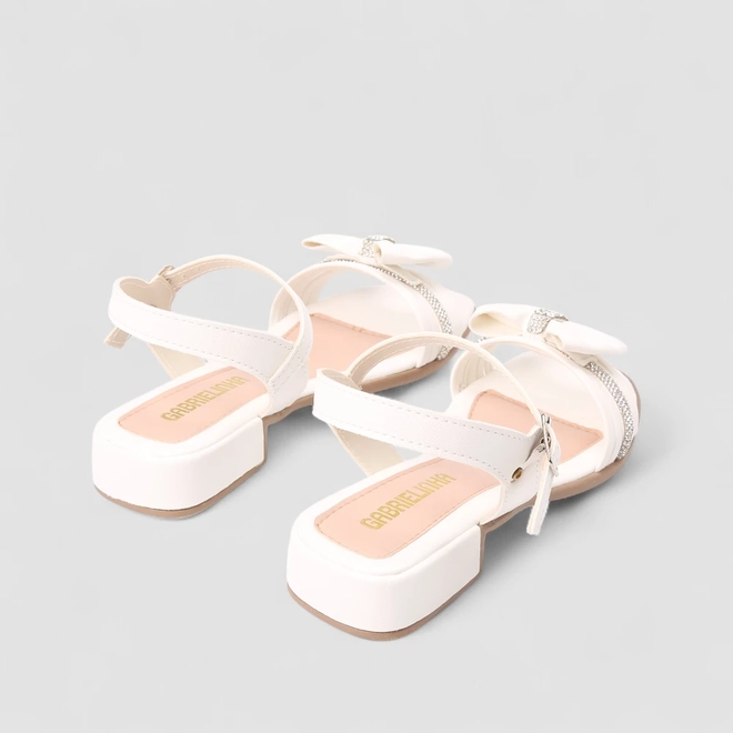 Sandália Infantil Gabrielinha Laço Strass Branco