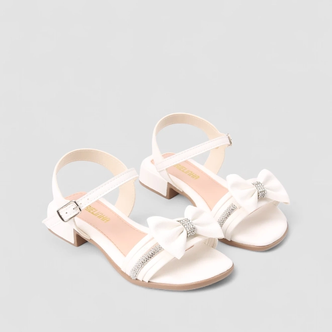 Sandália Infantil Gabrielinha Laço Strass Branco
