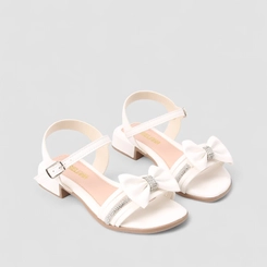 Sandália Infantil Gabrielinha Laço Strass Branco