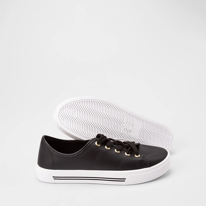 Tênis Casual Feminino Moleca Preto & Branco