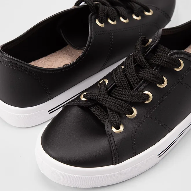 Tênis Casual Feminino Moleca Preto & Branco