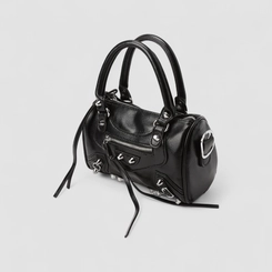 Bolsa Baú Gabriela Média Transversal Detalhe Ilhós & Tachas Preto