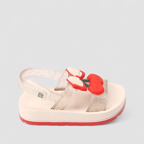 Sandália Infantil Zaxy Enfeite Laço & Cereja Glitter Off White