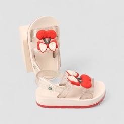 Sandália Infantil Zaxy Enfeite Laço & Cereja Glitter Off White