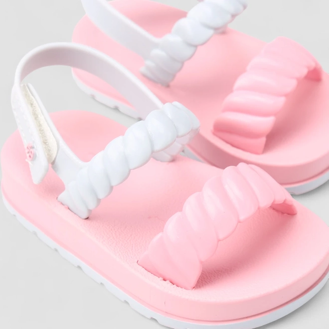 Sandália Papete Bebê Zaxy Tira Ondulada Rosa & Azul