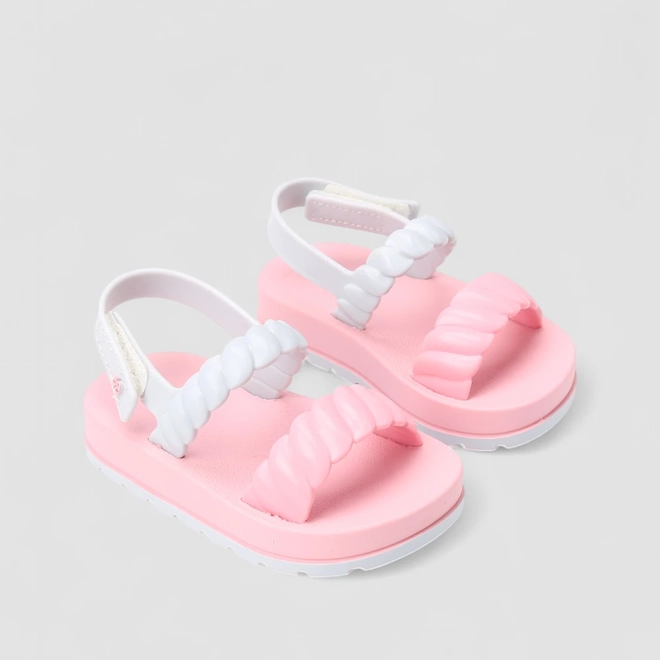 Sandália Papete Bebê Zaxy Tira Ondulada Rosa & Azul