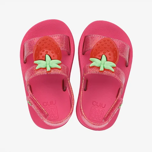Sandália Bebê Zaxy Enfeite Morango Glitter Rosa