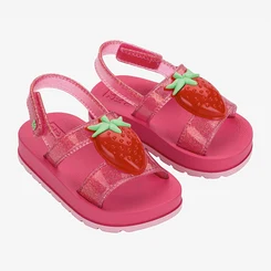 Sandália Bebê Zaxy Enfeite Morango Glitter Rosa