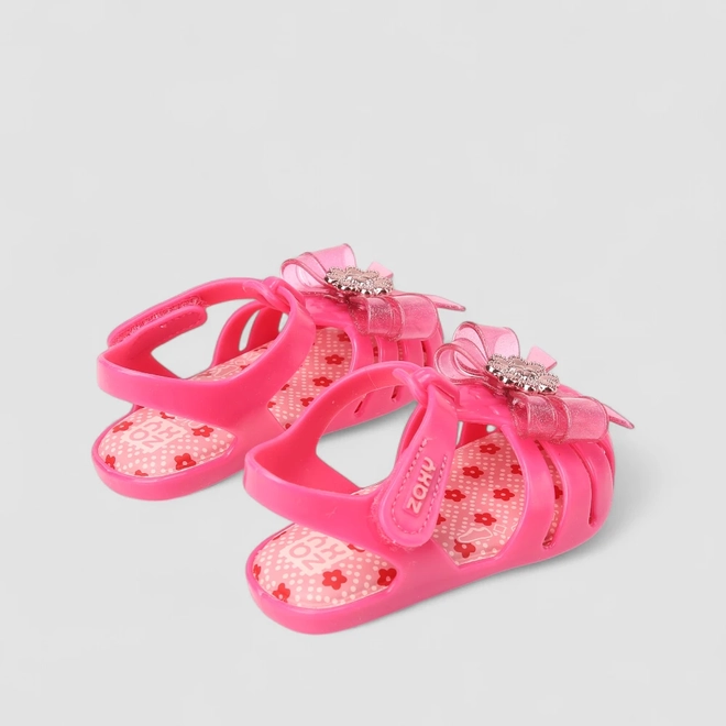 Sandália Aranha Infantil Zaxy Detalhe Laço & Flor Glitter Rosa