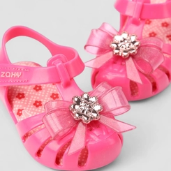 Sandália Aranha Infantil Zaxy Detalhe Laço & Flor Glitter Rosa
