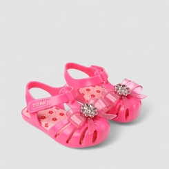Sandália Aranha Infantil Zaxy Detalhe Laço & Flor Glitter Rosa