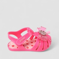 Sandália Aranha Infantil Zaxy Detalhe Laço & Flor Glitter Rosa