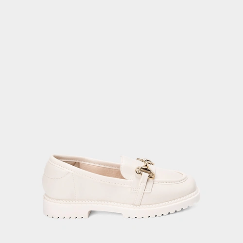 Mocassim Loafer Moleca Plataforma Fivela Off White