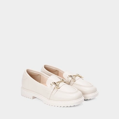 Mocassim Loafer Moleca Plataforma Fivela Off White