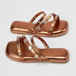Rasteira Infantil Gabrielinha Detalhe Tachas Metalizado Bronze