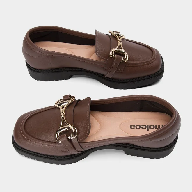 Mocassim Loafer Moleca Tratorado Fivela Marrom