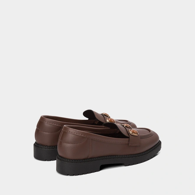 Mocassim Loafer Feminino Moleca Detalhe Pedraria Marrom