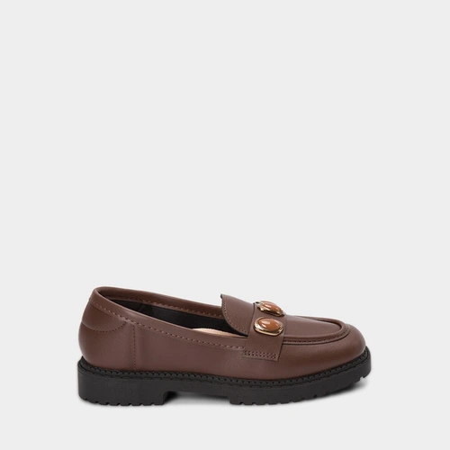 Mocassim Loafer Feminino Moleca Detalhe Pedraria Marrom