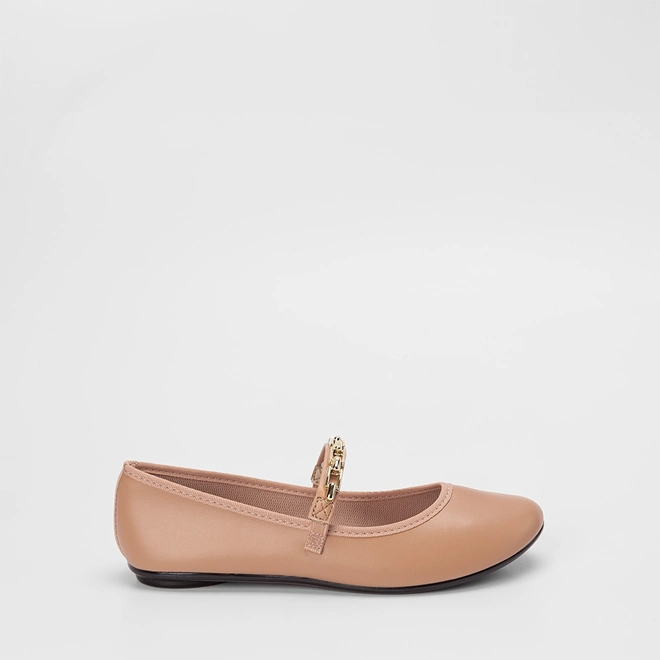 Sapatilha Boneca Feminina Moleca Enfeite Corrente Nude