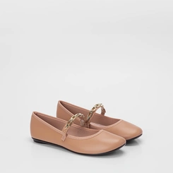 Sapatilha Boneca Feminina Moleca Enfeite Corrente Nude
