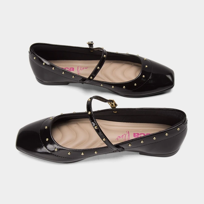 Sapatilha Boneca Feminina Moleca Verniz Preto