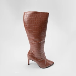 Bota Feminina Gabriela Cano Alto Salto Fino Textura Croco Marrom
