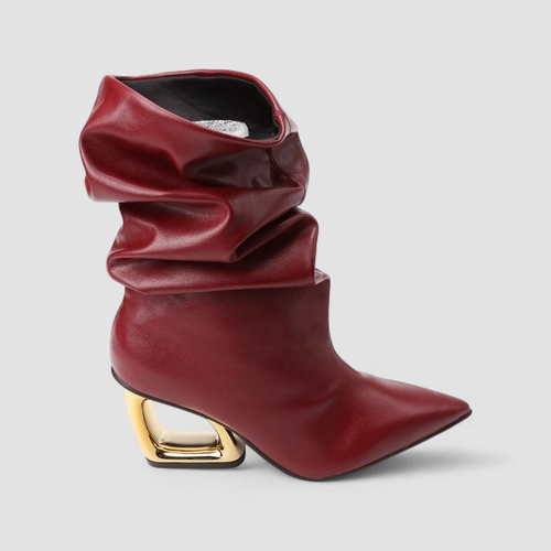 Ankle Boot Gabriela Slouchy Salto Estilizado Vinho