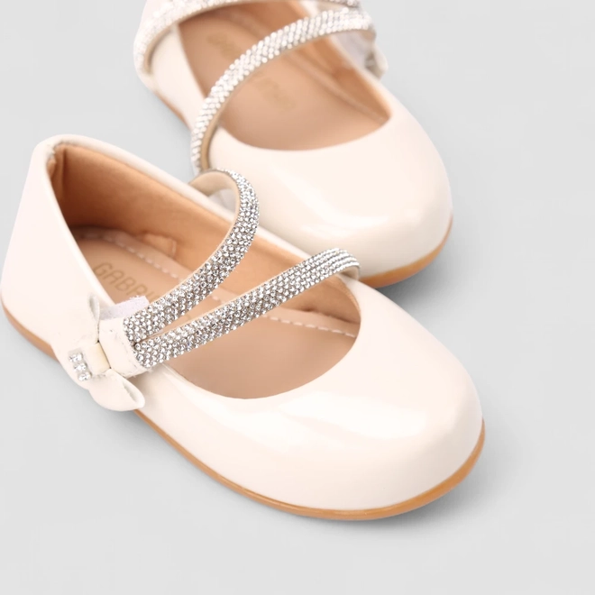 Sapatilha Boneca Bebê Gabrielinha Tiras Dupla Strass Verniz Off White
