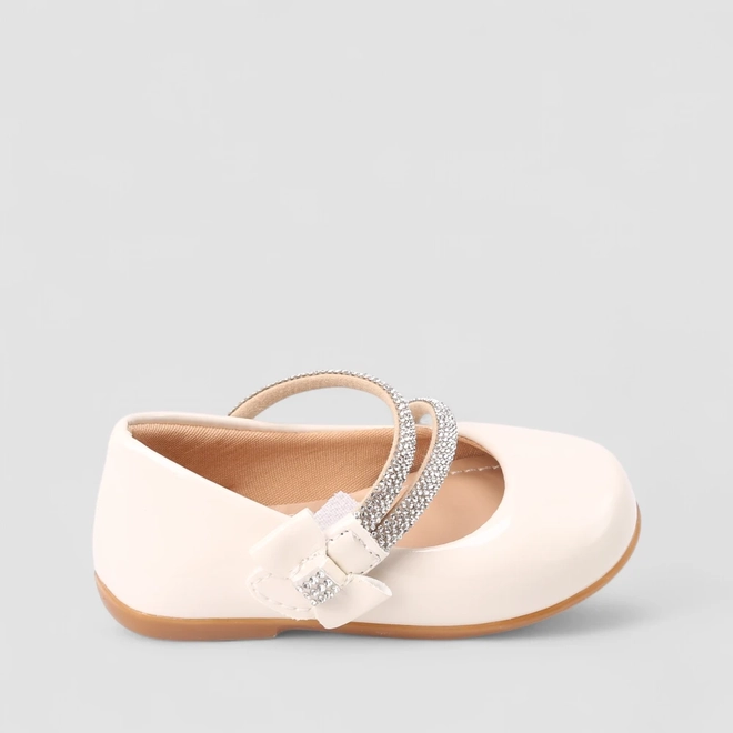 Sapatilha Boneca Bebê Gabrielinha Tiras Dupla Strass Verniz Off White